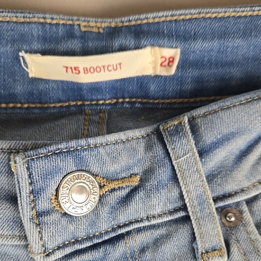 Levis 715 Bootcut Jeans Womens 28 Light Wash Blue Mid Rise Stretch Denim - Picture 5 of 12